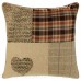 PATCHWORK TWEED/WOOL TARTAN HEART 18 INCH BROWN LATTE OR SILVER CUSHION COVER   322291637528