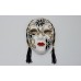 Vintage Tribal Glazed Ceramic Wall Mask Porcelain Tassels Glitter Hand Painted   123273741606