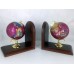 7" Tall pair of Pink Pearl Swirl Ocean wood base Gemstone Globe Bookend   173470415691