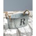 Galvanized Monogram Bucket Tin Basket Rope Handles Primitive Country Farmhouse   153128049216