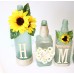 Frosted Green Decorated Wine Bottles HOME Design Sunflowers Painted Handmade   332482296852
