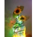 Sunflowers Inspiered Wine Bottle Lamp Hand Painted Lighted Stained Glass look   321997796224